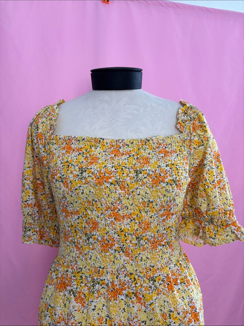 NWT ASOS Influence Size 20 Yellow Floral Tiered Smock Dress - Picture 3 of 4